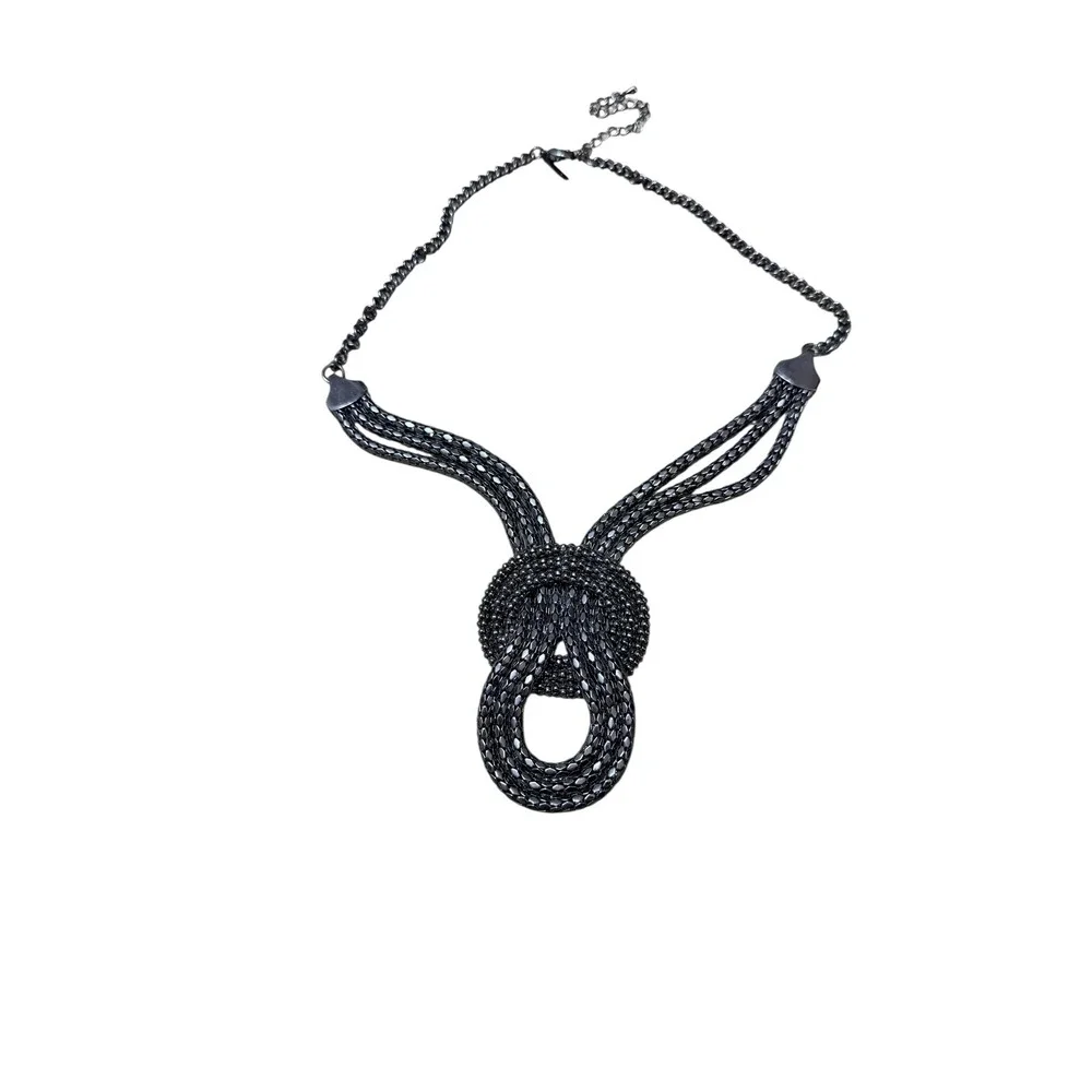 Lane Bryant Statement Necklace Women OS Gunmetal Mesh Knot Multi Strand Grey
